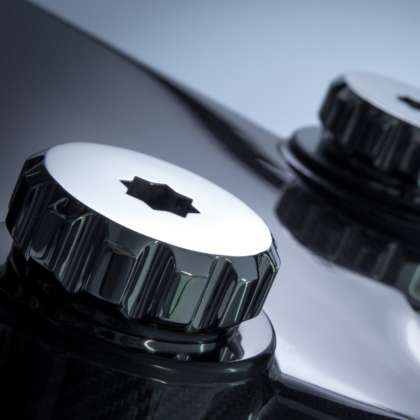 Highly polished stainless steel deck pins for a C-Quip tender fender