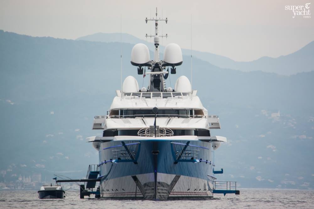 Superyacht bow on calm water