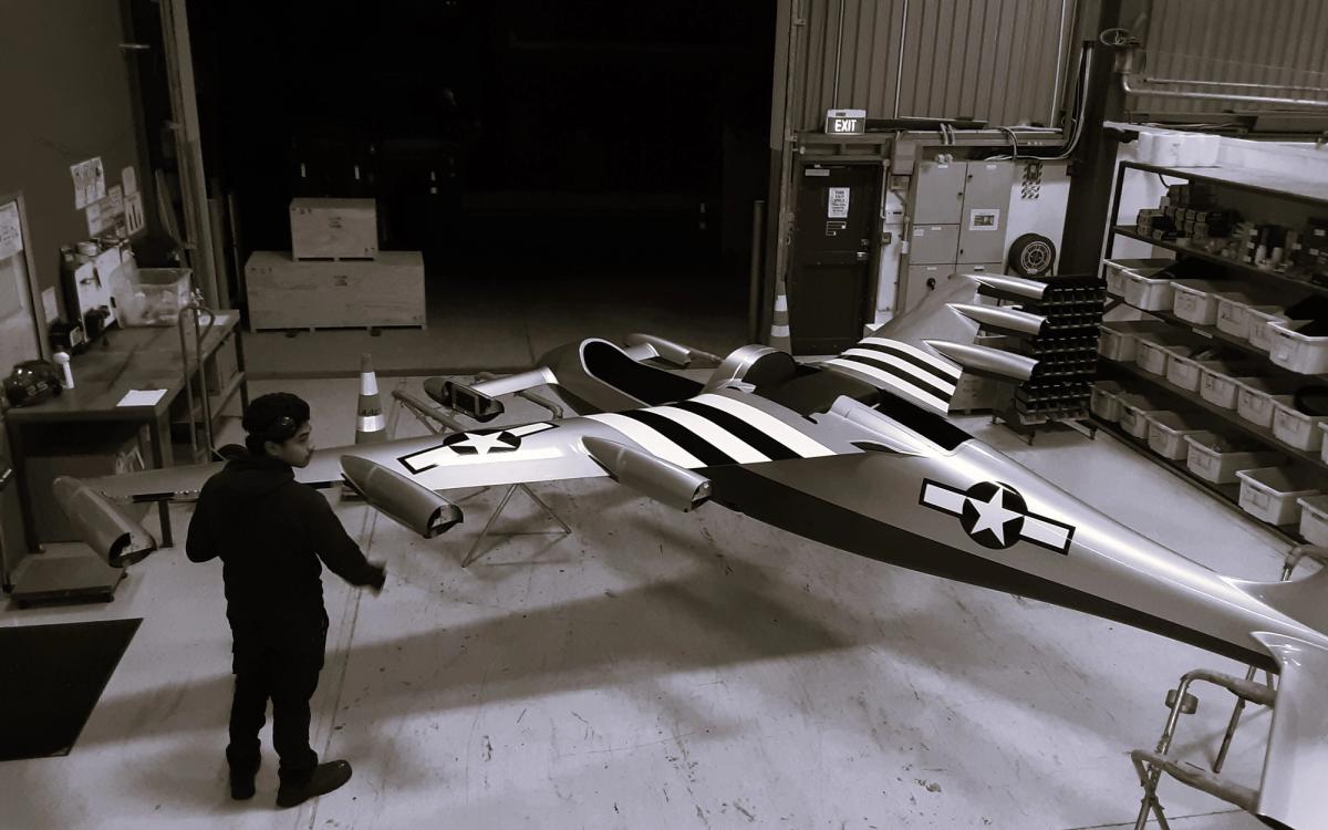 Composite airframe in the Advanced Aerospace hangar