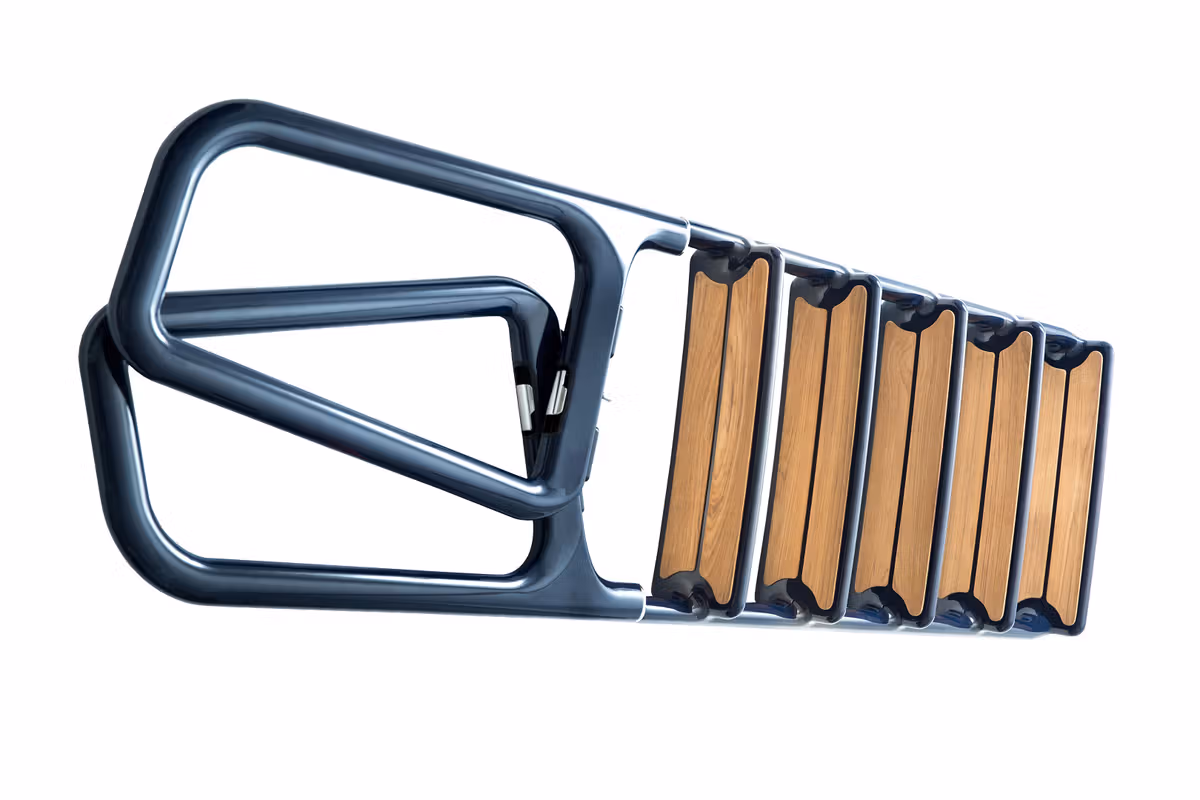 Side view of a C-Quip swim ladder showing its stepped configuration