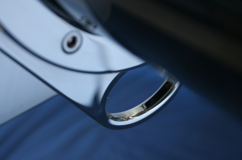 Polished stainless steel detail on a C-Quip Tender Boom installation